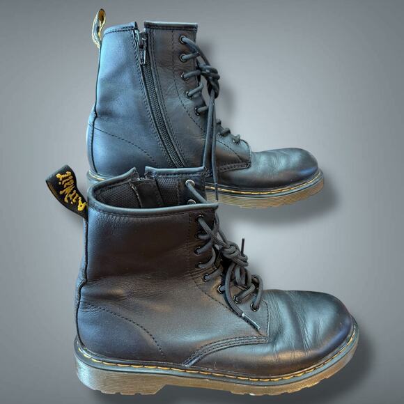 Women's/Youth Size 7 DR. MARTENS Black Smooth Leather 1460 Zip Up Combat Boots - Picture 3 of 9